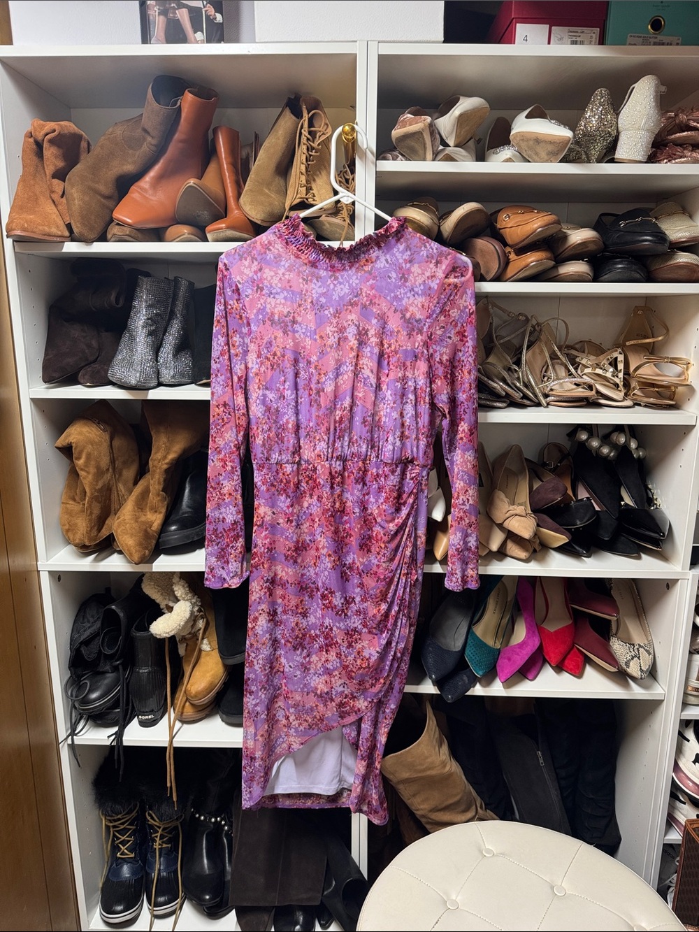 Laundry By Shelli Segal Lavender and Pink Floral High-Low Midi Dress